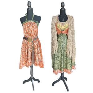 silk reversible wrap skirt green and orange filigree